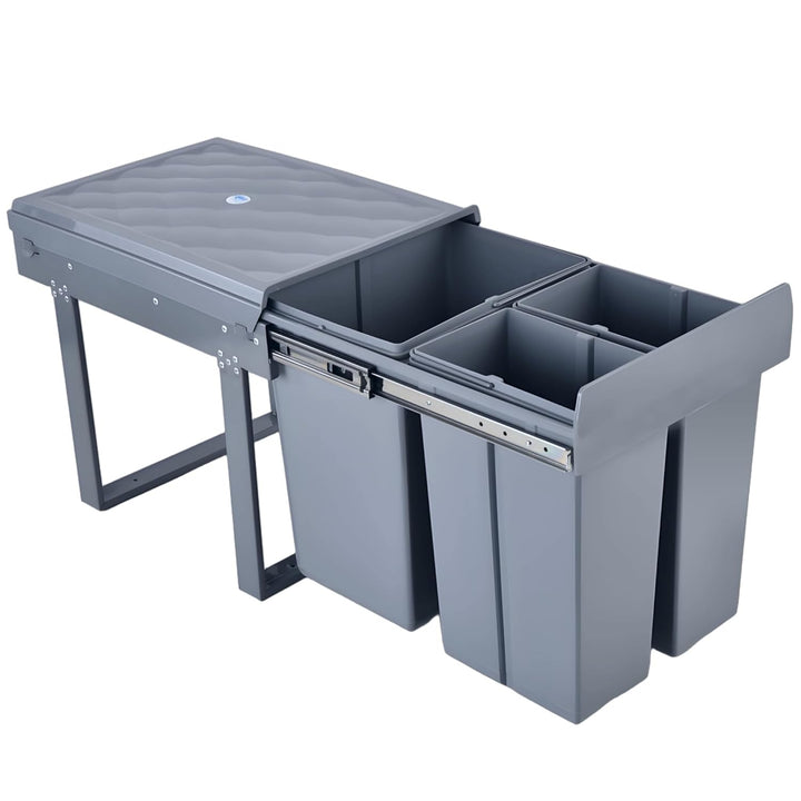 Einbaumülleimer ausziehbar Mülltrennsystem, Stahlrahmen, 20L+2x10L Grau 20L+2x10L, Grau 20L+2x10L