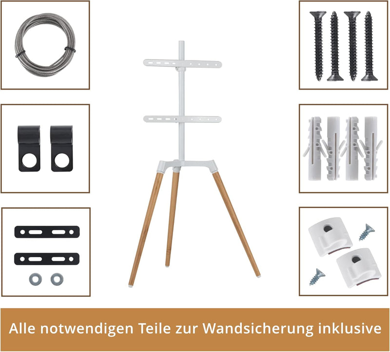 joycraft FLS-4265 TV-Stativ - Design Fernseher-Halterung mit Holz Füssen - Belastbar bis max. 35 kg