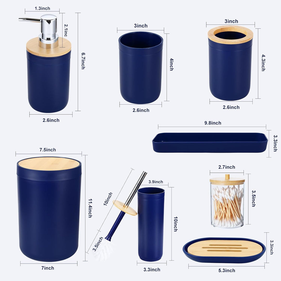 iMucci Badezimmer-Zubehör-Set, Marineblau, Badezimmer-Dekor-Set mit Mülleimer, WC-Bürste, Zahnbürste