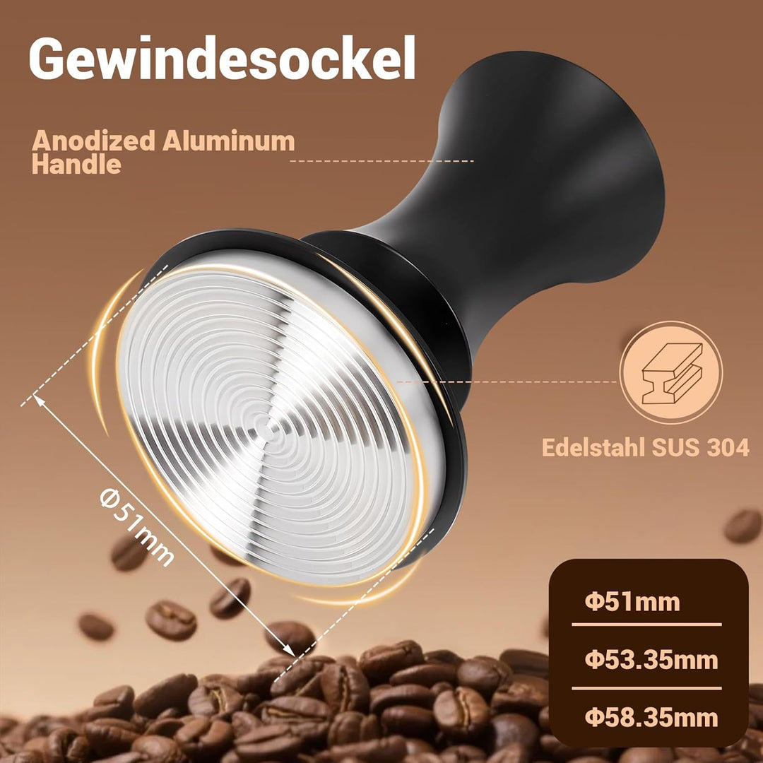 DIBTSA Espresso Tamper 51mm federbelasteter Kaffeestampfer, passend für 51mm Siebträger, 304 Edelsta