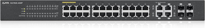 Zyxel 24 / 28 port Gigabit Ethernet Smart-Managed PoE+ Switch mit einem Budget von 375 Watt und vier