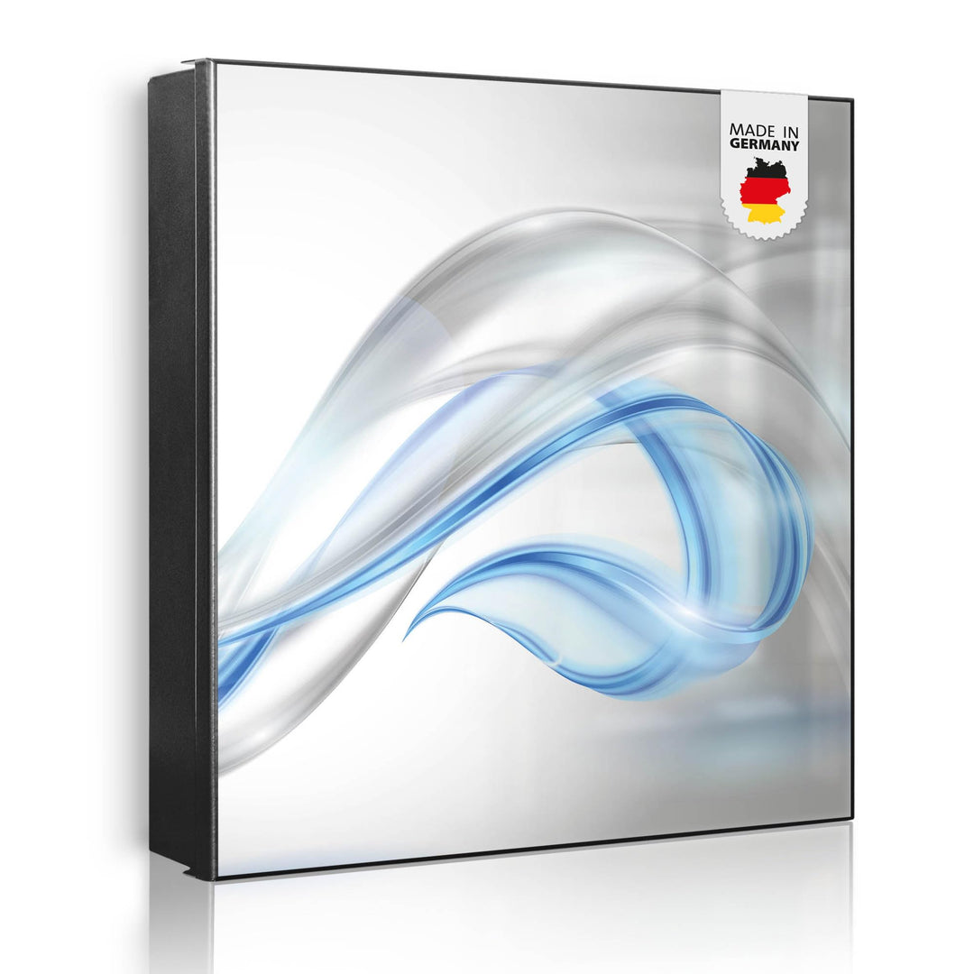 banjado® Grosser Schlüsselkasten Glas/Schlüsselbox 30cm x 30cm mit 50 Haken - Motiv Blauer Schleier/