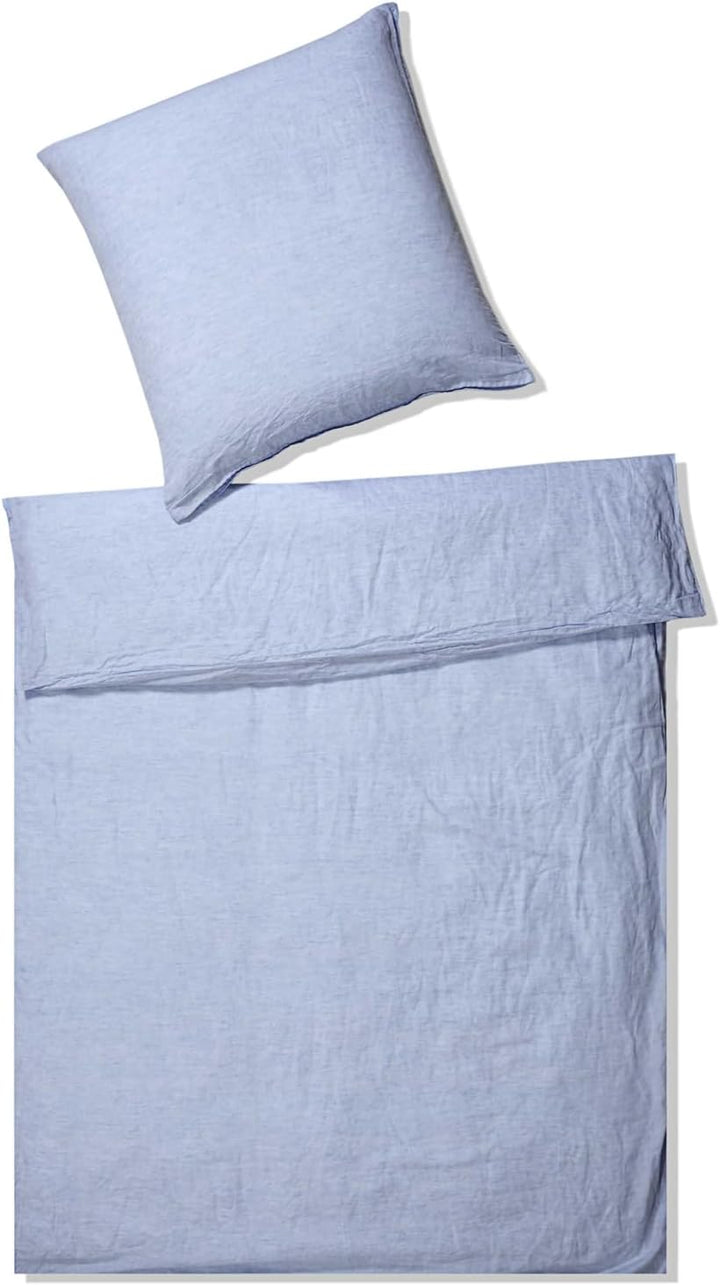 elegante Leinen Bettwäsche Breeze hellblau 1 Bettbezug 135 x 200 cm + 1 Kissenbezug 80 x 80 cm