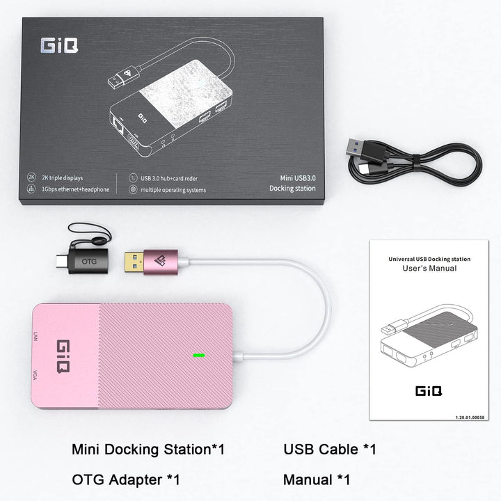 USB Dockingstation GIQ USB C Hub USB 3.0 zu Dual HDMI VGA Adapter Dreifach Display USB C Laptop Dock