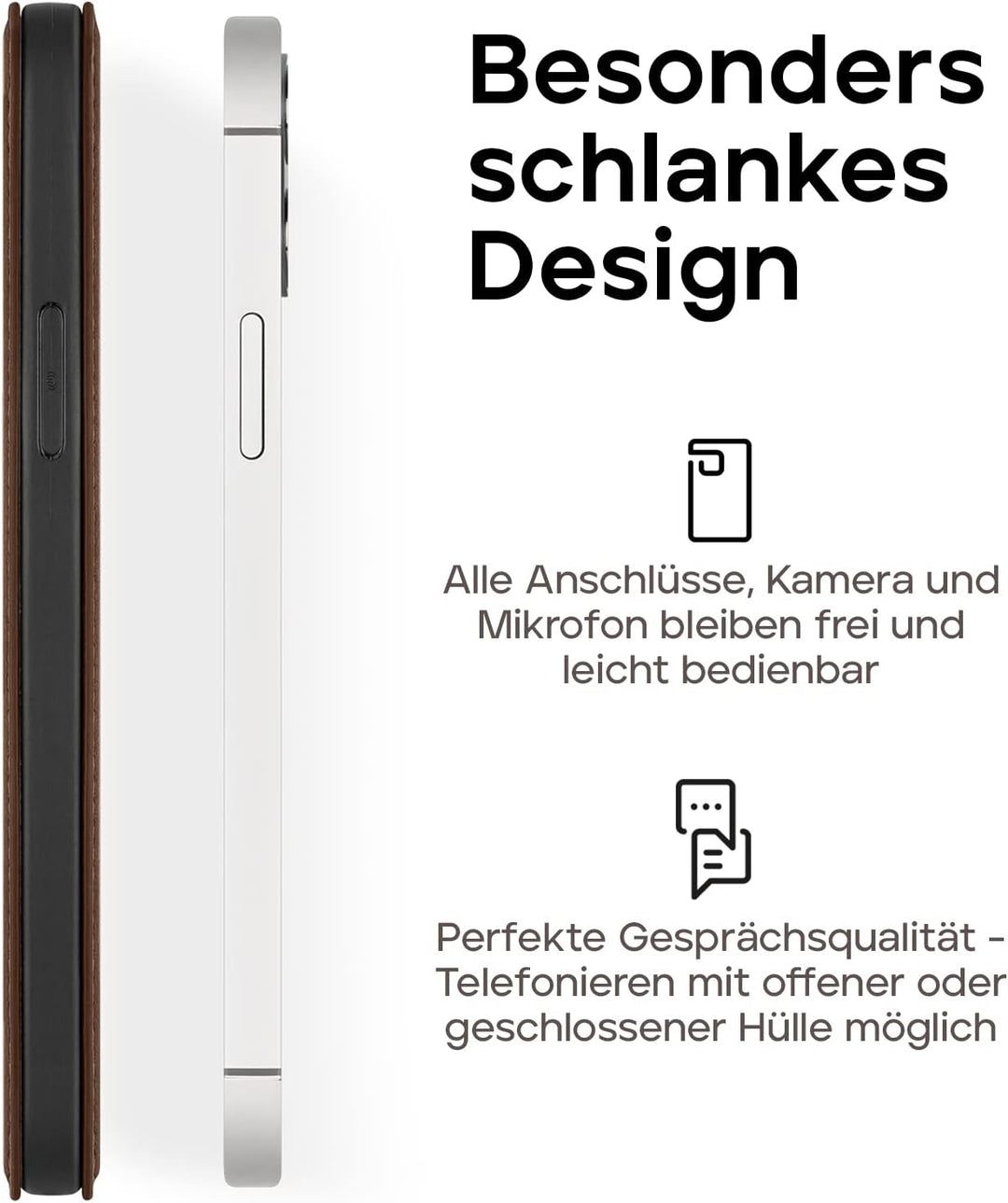 WIIUKA Hülle für iPhone 14 Pro Max, Leder aus Deutschland, mit Kartenfach, extra Dünn, Handyhülle mi