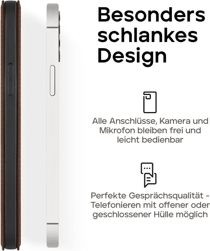 WIIUKA Hülle für iPhone 14 Pro Max, Leder aus Deutschland, mit Kartenfach, extra Dünn, Handyhülle mi