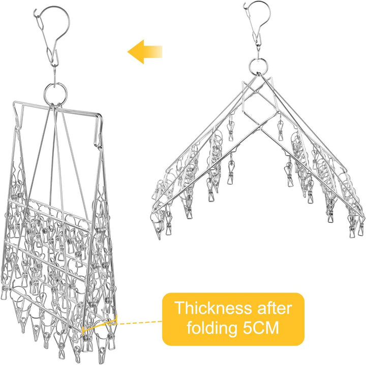 Stainless Steel Sock Drying Rack, Swivel Hook Wind-Proof Clothes Hanger Rack for Socks, Underwear, S