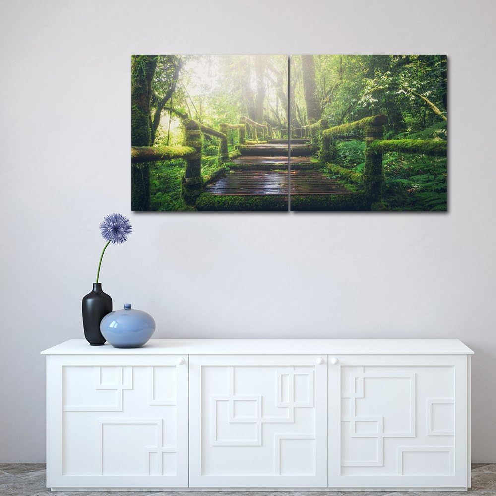 Feeby. Wandbilder - 2 Teile - 140x70 cm - quadratische Form Bilder Kunstdrucke Deko Panel WALD, NATU