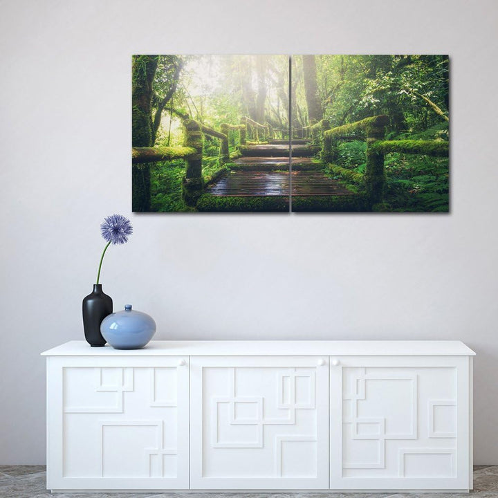 Feeby. Wandbilder - 2 Teile - 140x70 cm - quadratische Form Bilder Kunstdrucke Deko Panel WALD, NATU
