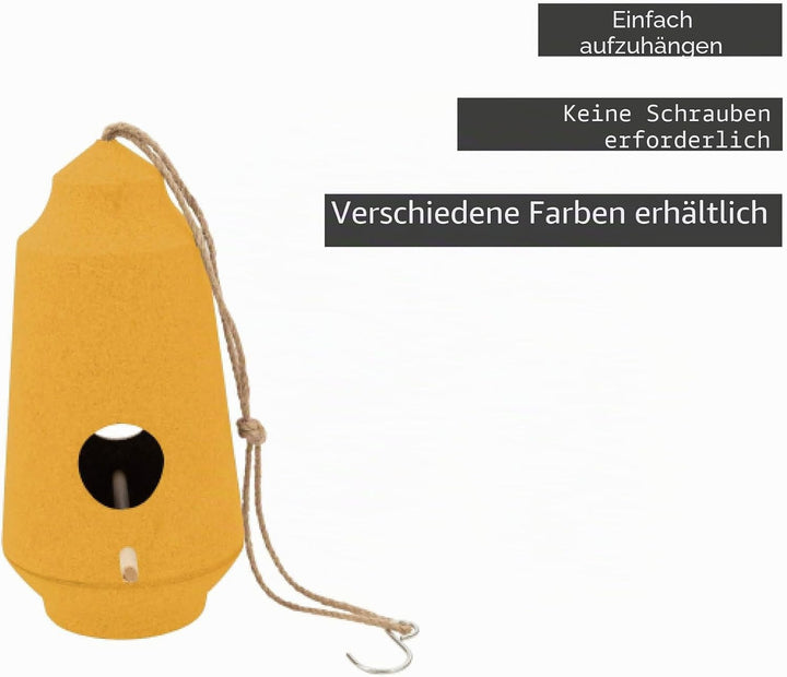 Point-Virgule Nistkästen für vögel, Vogelhaus zum aufhängen, aus Bambusfasern, Ockergelb ø 15cm H 28