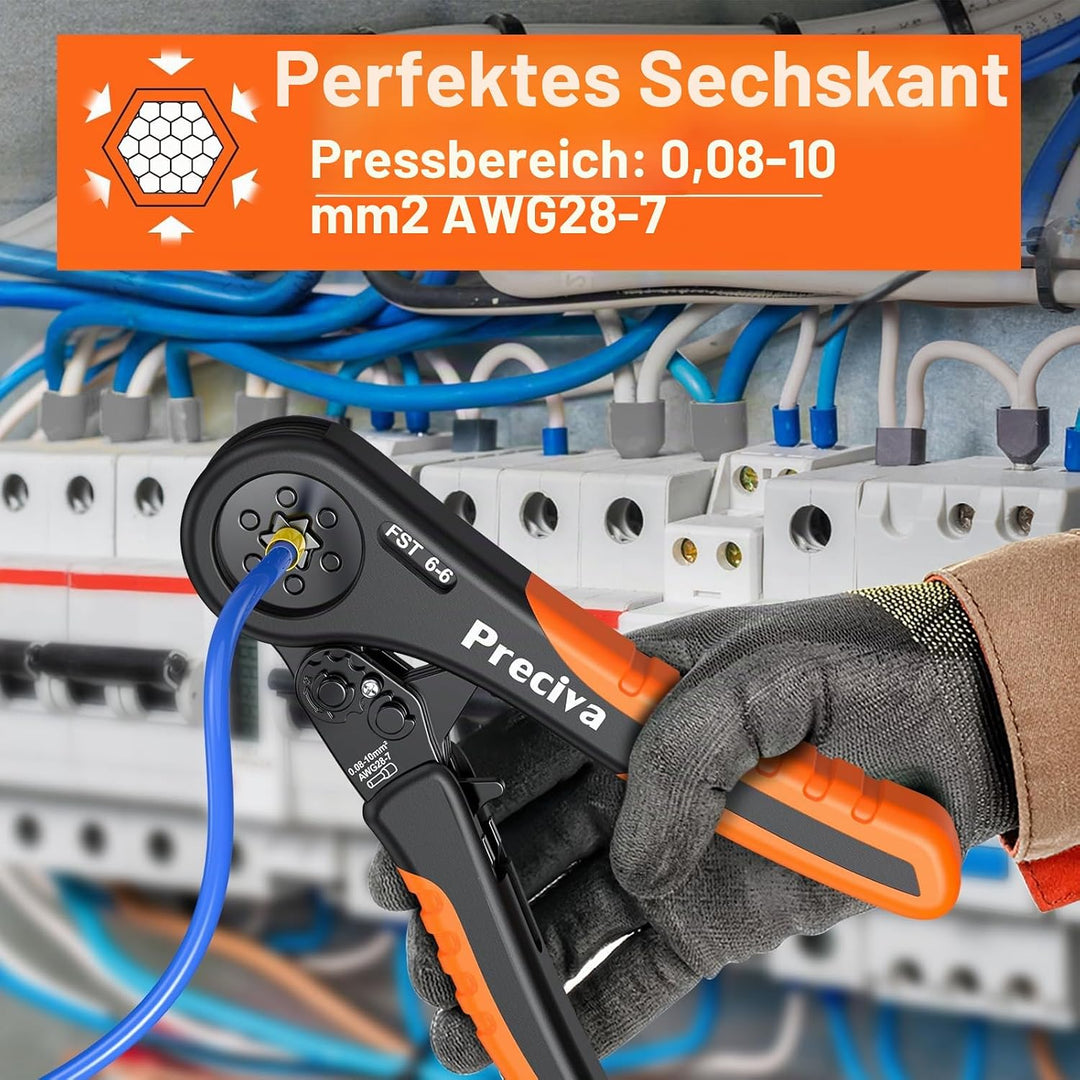Crimpzange, Preciva Crimpzange Set 0,08-10mm²,Selbstjustierende Aderendhülsenzange mit 1250 Aderendh