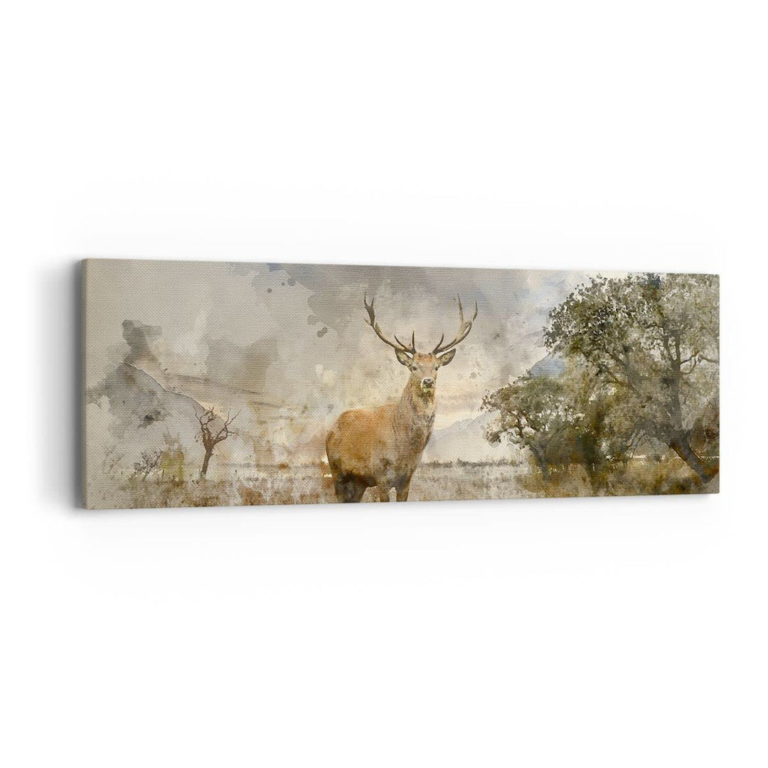 Panorama Bilder auf Leinwand rotwild natur Leinwandbild mit Rahmen 90x30cm Wandbilder Dekoration Woh