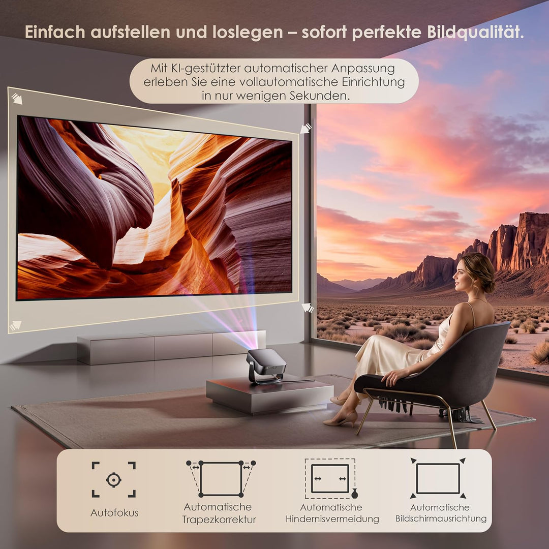 2026 Neuer Mini Beamer 4K Smart Beamer 【Offizielle Apps】 Native 1080p 1200 Lumen Auto Keystone Autof