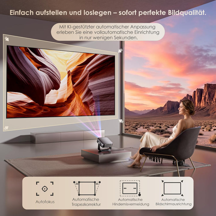 2026 Neuer Mini Beamer 4K Smart Beamer 【Offizielle Apps】 Native 1080p 1200 Lumen Auto Keystone Autof