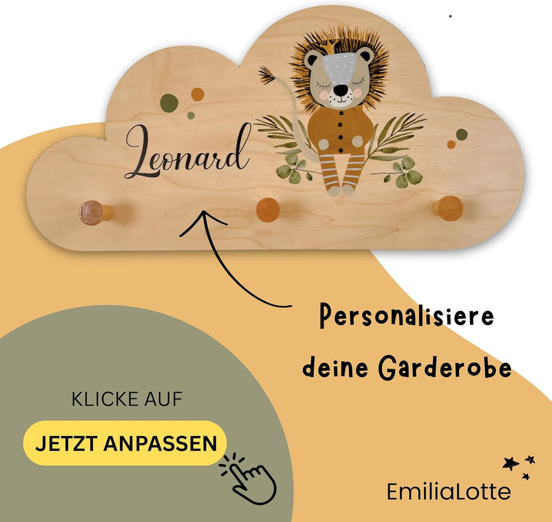 EmiliaLotte Kindergarderobe Personalisiert mit Wunschname I Garderobe Kinder aus Holz - Verschiedene