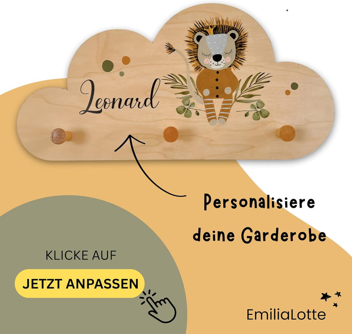 EmiliaLotte Kindergarderobe Personalisiert mit Wunschname I Garderobe Kinder aus Holz - Verschiedene
