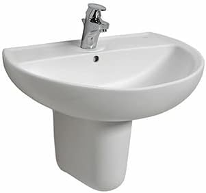 VBChome Aufsatzwaschbecken 60x45 cm Weiss Aufsatzwaschbecken mit Loch mit Überlauf EIN Waschbecken z