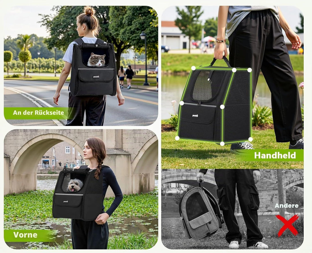 pecute Katzenrucksack Haustier Rucksack mit Netzfenster, Tragbare und Faltbare Katzentasche, Atmungs