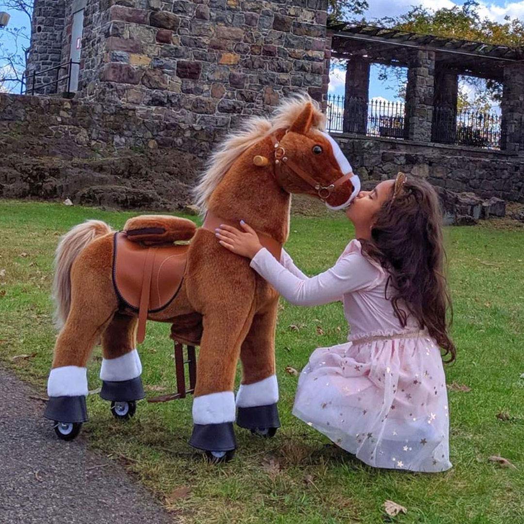 PonyCycle Offizielle Klassisch Modell U Reiten auf Pferd Spielzeug Plüsch Lauftier Braunes Pferd mit