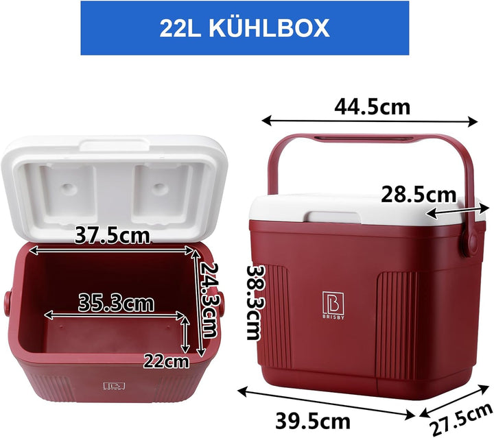 Brisby Kühlbox - 18 Stunden warm - 40 Stunden kühl - Inklusive 4 grosse Kühlelemente 450 ML - 38,3cm