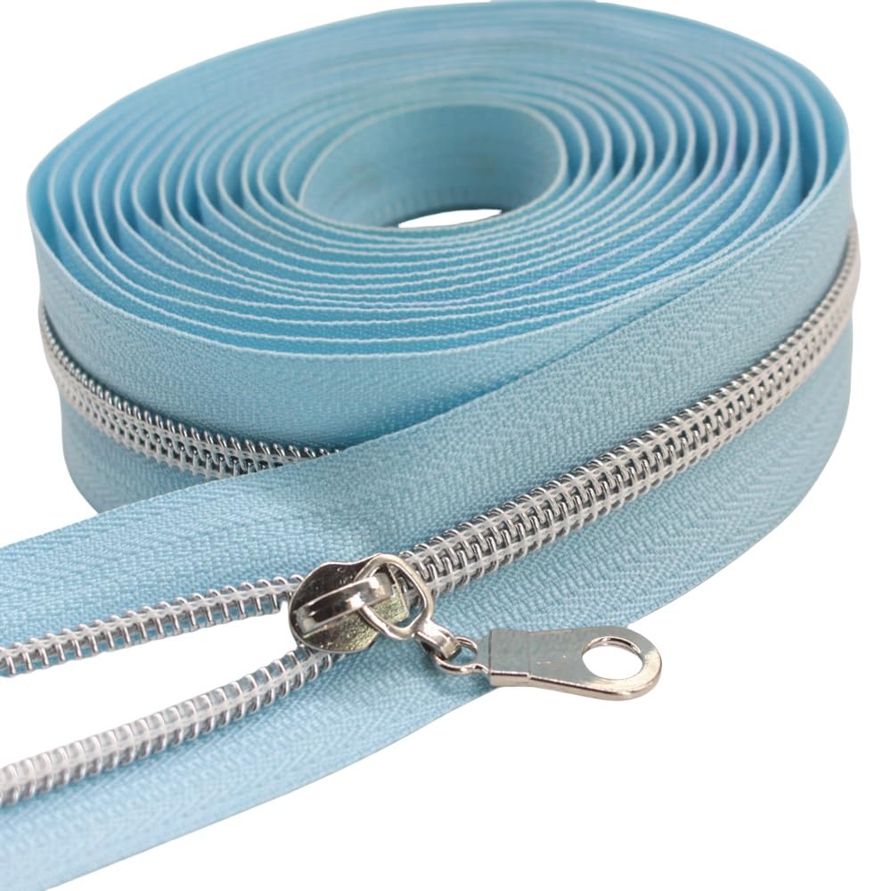 YaHoGa 9 m silberfarben endlos Reissverschluss Meterware Skyblue reissverschluss 6mm-Spirale + 25 No