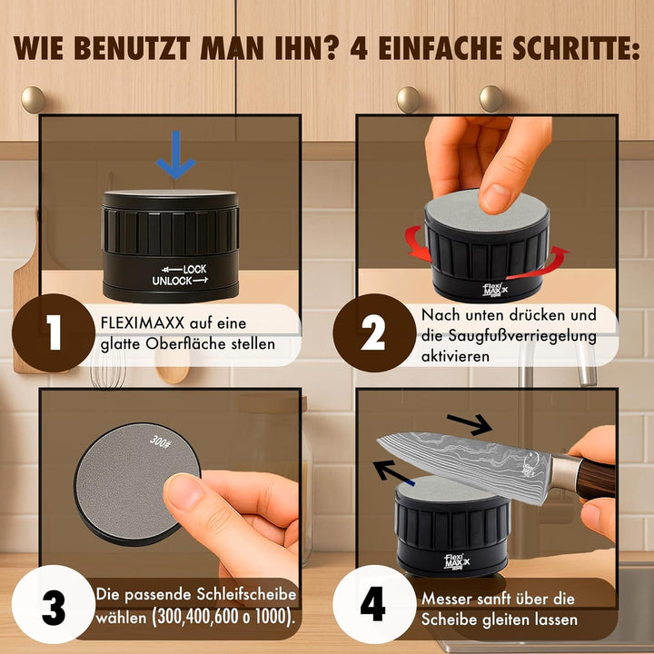 Profi Messerschärfer – Rollschleifer mit 2 wendbaren Scheiben (300/400/600/1000) – Diamant Schleifst