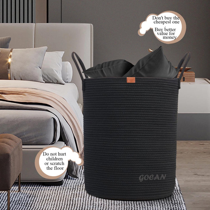 GOCAN grosse hohe robuste Wäsche Hamper Korb Gewebte Aufbewahrungskörbe für Kleidung Kissen Decke Sp