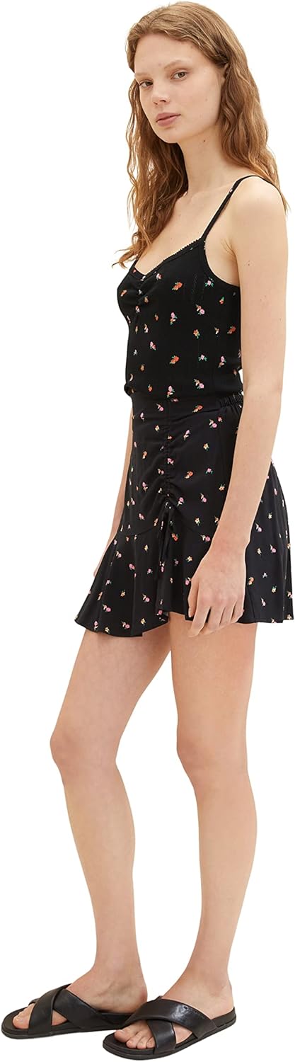 TOM TAILOR Denim Damen Blumenrock mit Volant XS 31950 - Small Black Flower Print, XS 31950 - Small B