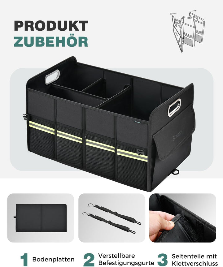 FLORICH Kofferraum Organizer mit Fächern Faltbare 63L Premium Kofferraumbox stabil Rutschfest Wasser
