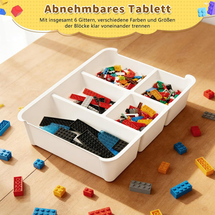 Aufbewahrungsbox Spielzeug mit Deckel, AbnehmbaresTablett und Bauplatte,Spielzeug Box für Bausteine,