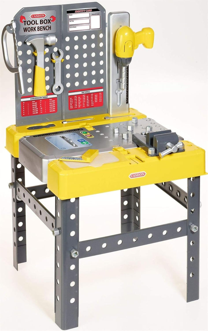Casdon Tool Box Workbench, 2-In-1 Tool Box &amp; Workbench for Children Aged 3+, Includes Over 60 Tools