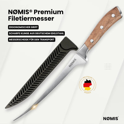 NØMIS Premium Filetiermesser Fisch | Filitiermesser scharf Fisch | Fischmesser | 18,5 cm Klinge aus