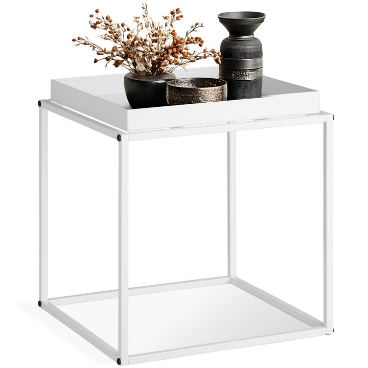 tectake® Beistelltisch aus Metall, quadratisch, stapelbar, Ablagefläche mit hohem Rand, Tabletttisch