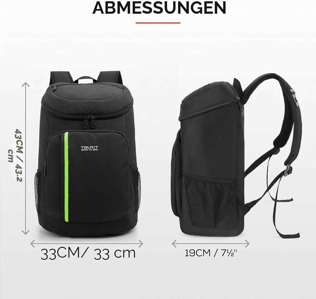 TOURIT 28L Kühler Rucksack Leichter Rucksack mit Flaschenöffner Hält 30 Dosen Schwarz