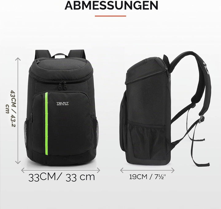 TOURIT 28L Kühler Rucksack Leichter Rucksack mit Flaschenöffner Hält 30 Dosen Schwarz