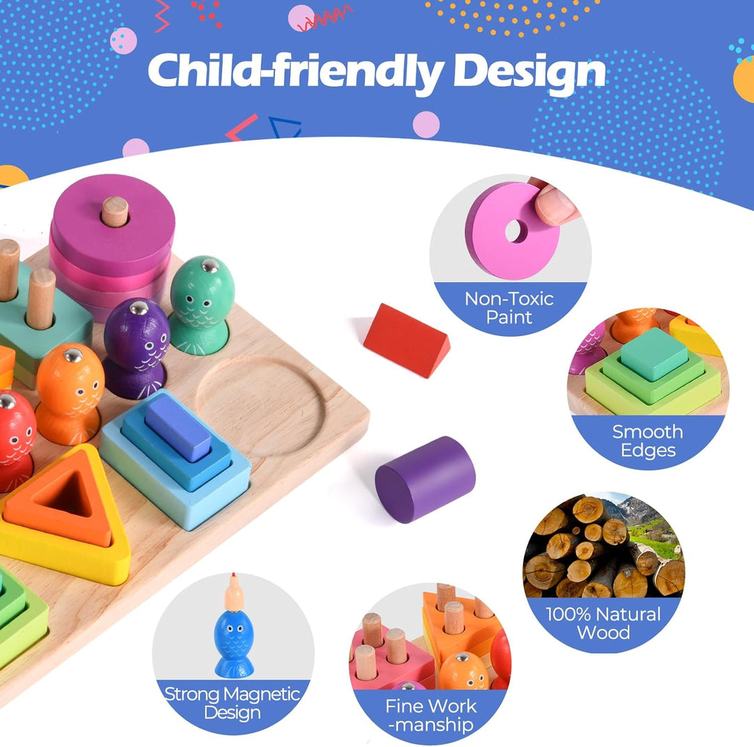 Hoiloie Montessori Spielzeug ab 1 Jahr,holzspielzeug&amp;Stapelspielzeug,3 in 1 Farbe Erkennung Form Sor