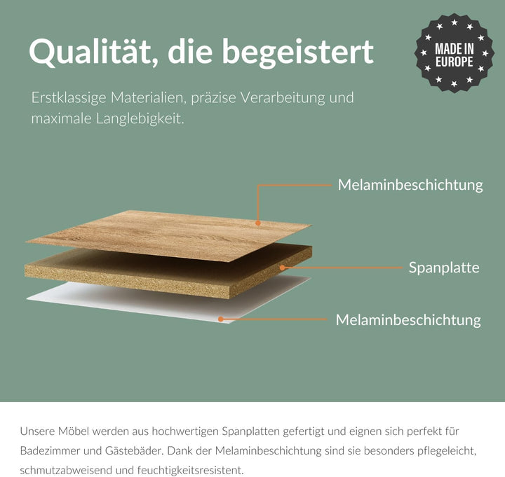 Planetmöbel Waschtischunterschrank 50 cm Sonoma Eiche mit Armatur Chrom mit Wasserhahn Chrom Sonoma