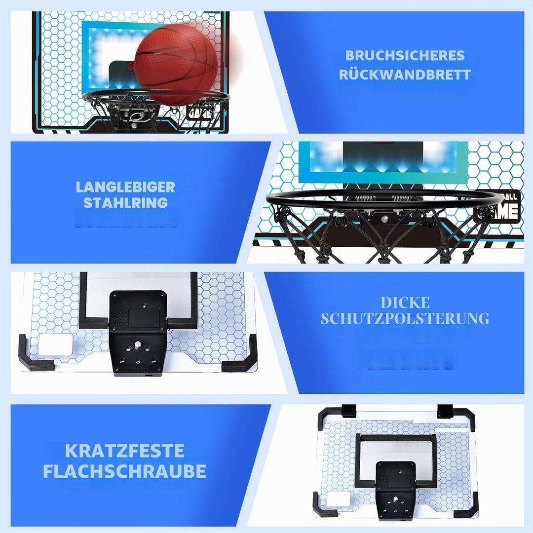 Basketballkorb Indoor Kinder, Led-Licht Mini Basketballkorb fürs Zimmer Mit 3 Bällen & Elektronische