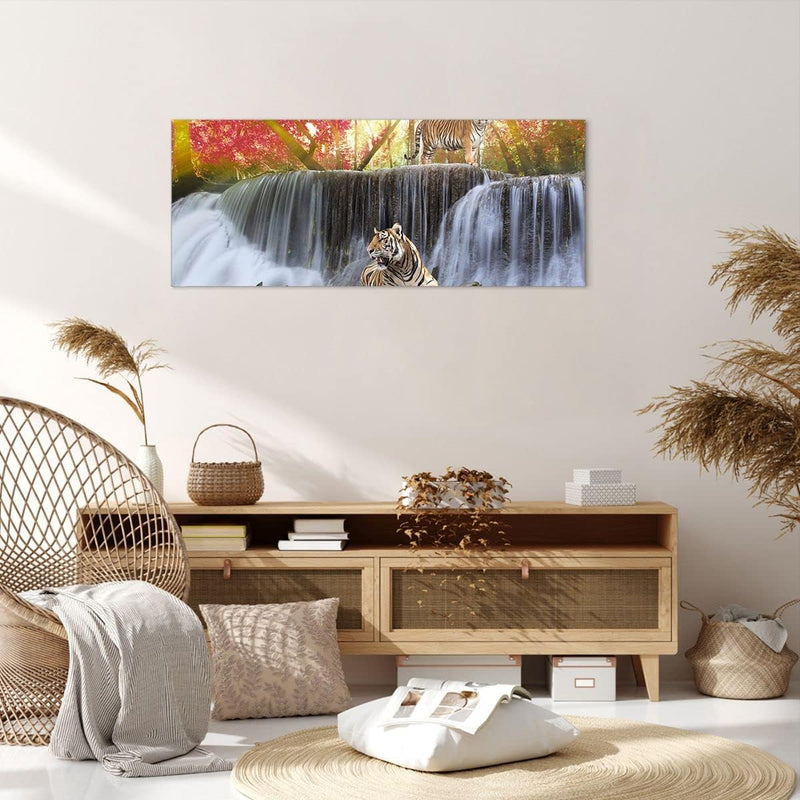 Wandbilder Dekoration Wohnzimmer Tiger natur tier paradies Panorama Bilder auf Leinwand 120x50cm Lei