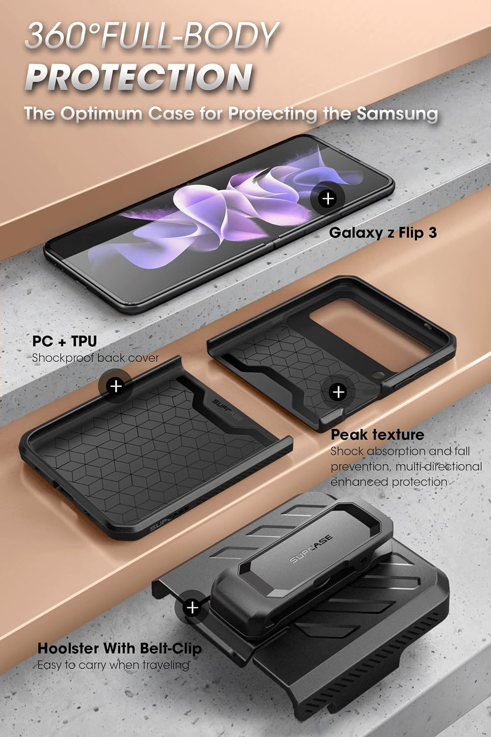 SupCase Outdoor Hülle für Samsung Galaxy Z Flip 3 5G (2021), Robust Handyhülle Bumper Case Premium S