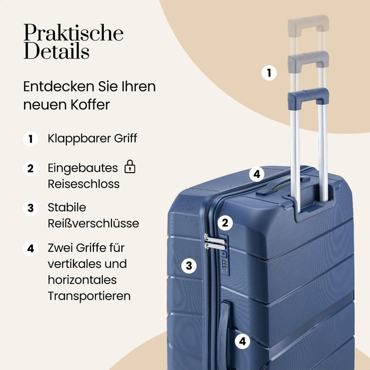 Urban Adventurer Reisekoffer 79L – Dunkelblau – Trolley mittelgross Hartschale mit Zahlenschloss & 4