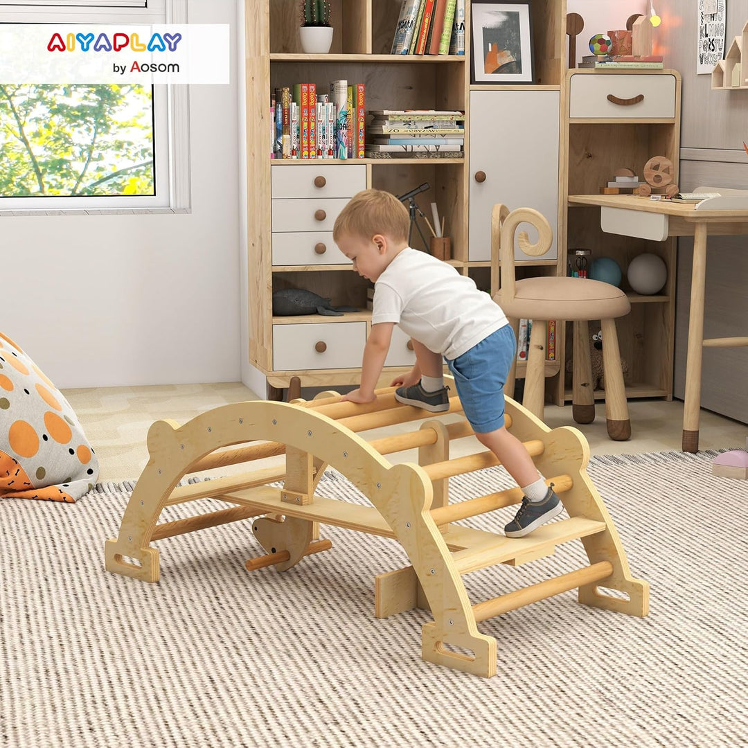 AIYAPLAY Montessori Klettergerüst Indoor, 2 in 1 Kletterbogen & Schaukelpferd, Kletterspielzeug aus