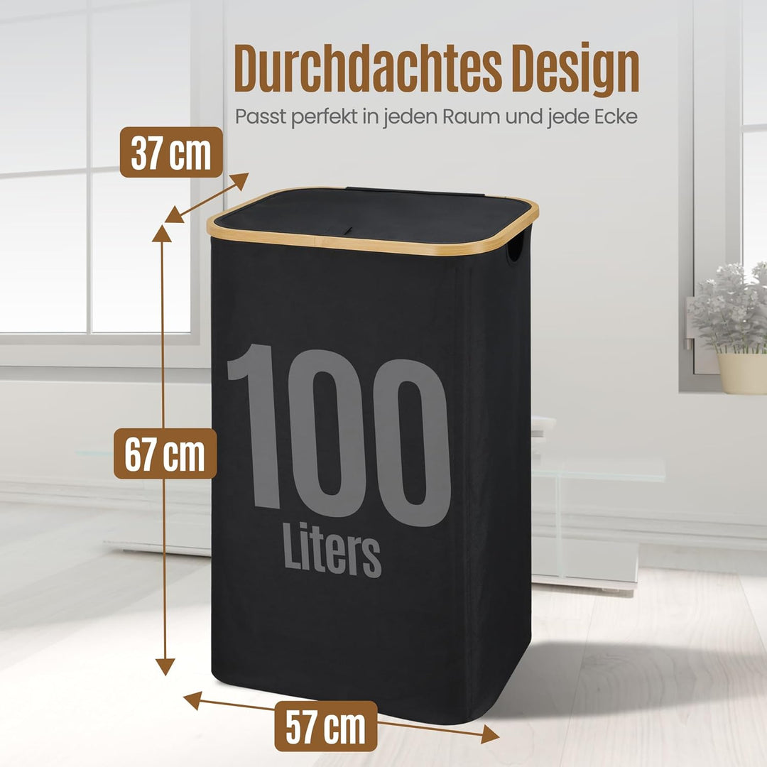 Wäschekorb mit Deckel 100L, Extra Grosse Wäschekorb mit Deckel, faltbare Wäschekörbe für Waschküche,