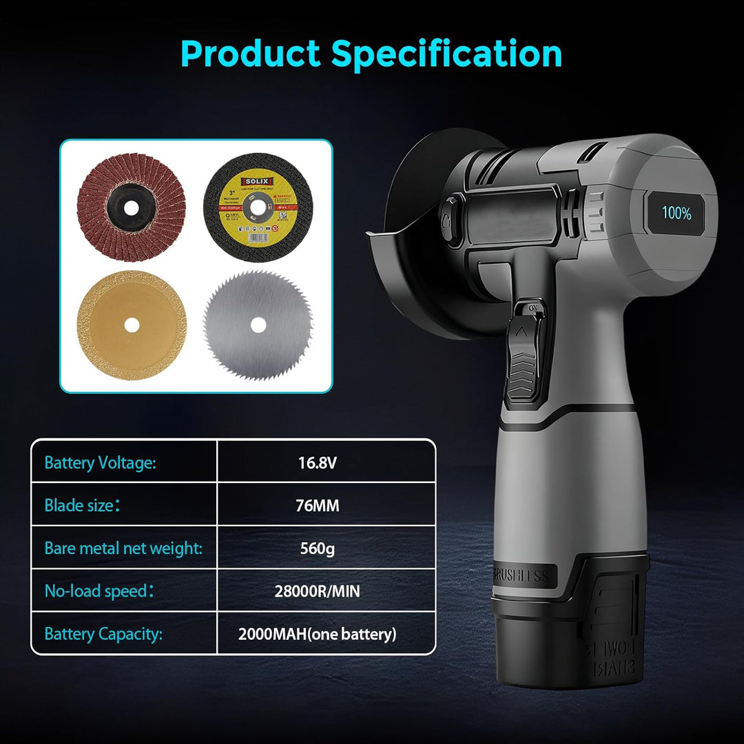 Akku Winkelschleifer, Mini Winkelschleifer Akku(76mm) Und Led-Digitalanzeige Der Leistung,16.8v Wink