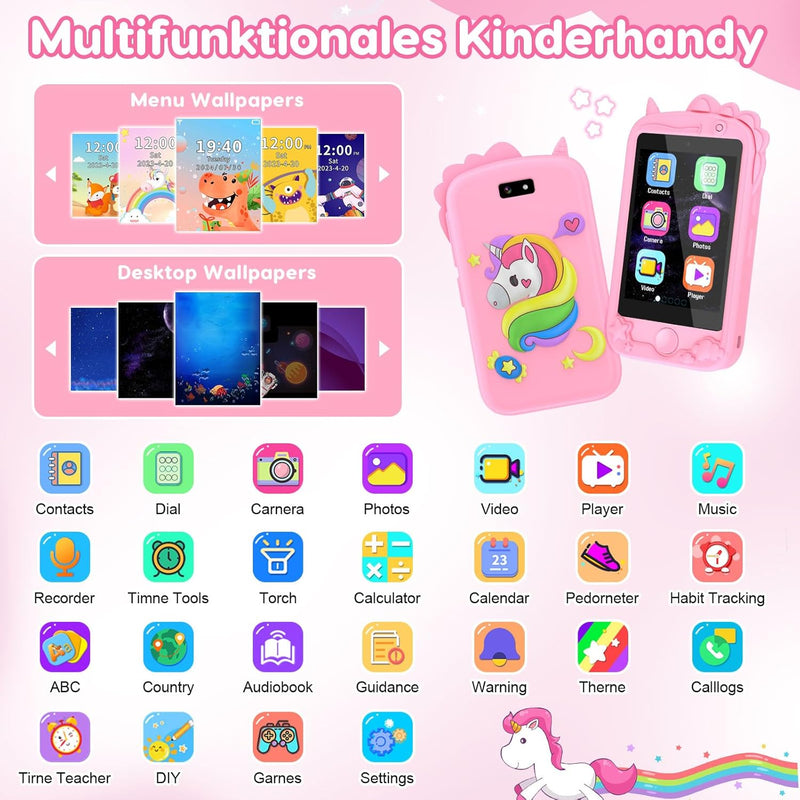 Kinder Handy, Kinder Kamera, Kinder Smartphone, Kinderhandy Spielzeug Mit Telefonkarte, Mit 28 Spiel