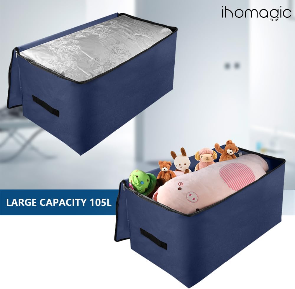 2Pack Unterbett Aufbewahrungsbox mit Deckel, 105L Grosse Aufbewahrungsbeutel mit Girff, Tragbar Unte