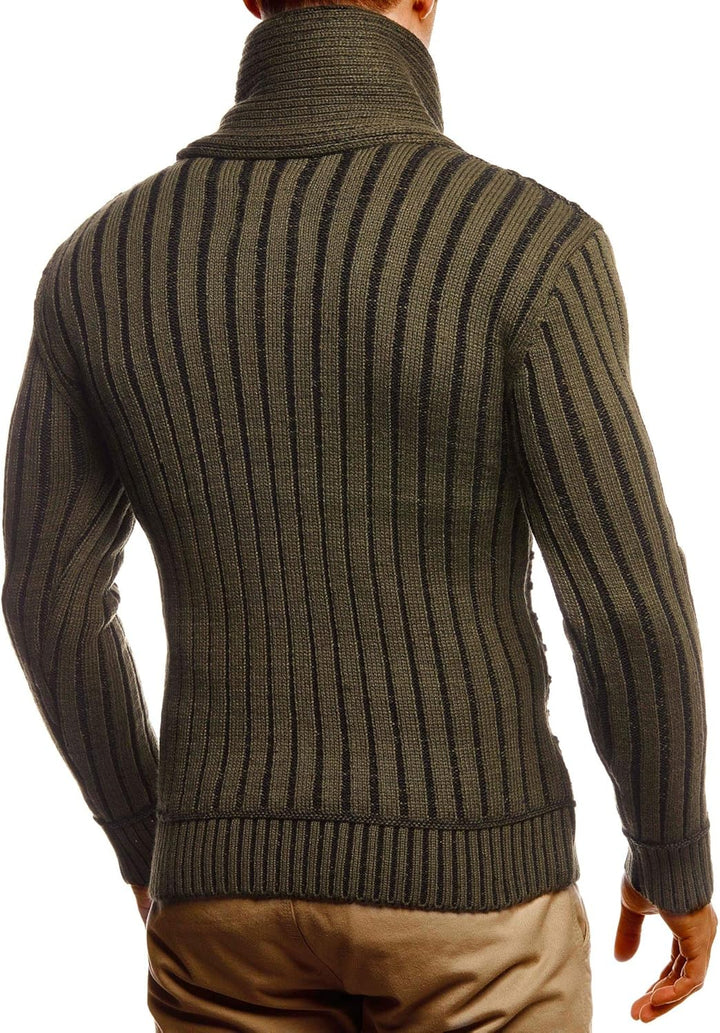 Leif Nelson Herren Strick-Pullover Schalkragen Slim Fit Winter Sommer Moderner Männer schwarzer Pull