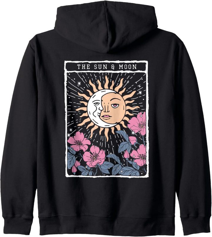 Sun & Moon Flowers Tarot Card Front & Back Kapuzenjacke