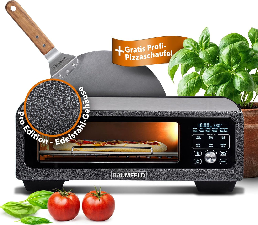 BAUMFELD PizzaAirfryer400 Pro - 12 in 1 Multifunktionsofen, Pizzaofen, 400 °C, tragbar, Grillen, Piz