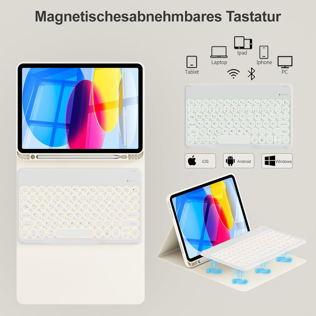 ZOPSGYU Hülle mit Tastatur für iPad A16 11. /10. Generation (2025/2022, 11/10,9 Zoll), Farben Beleuc